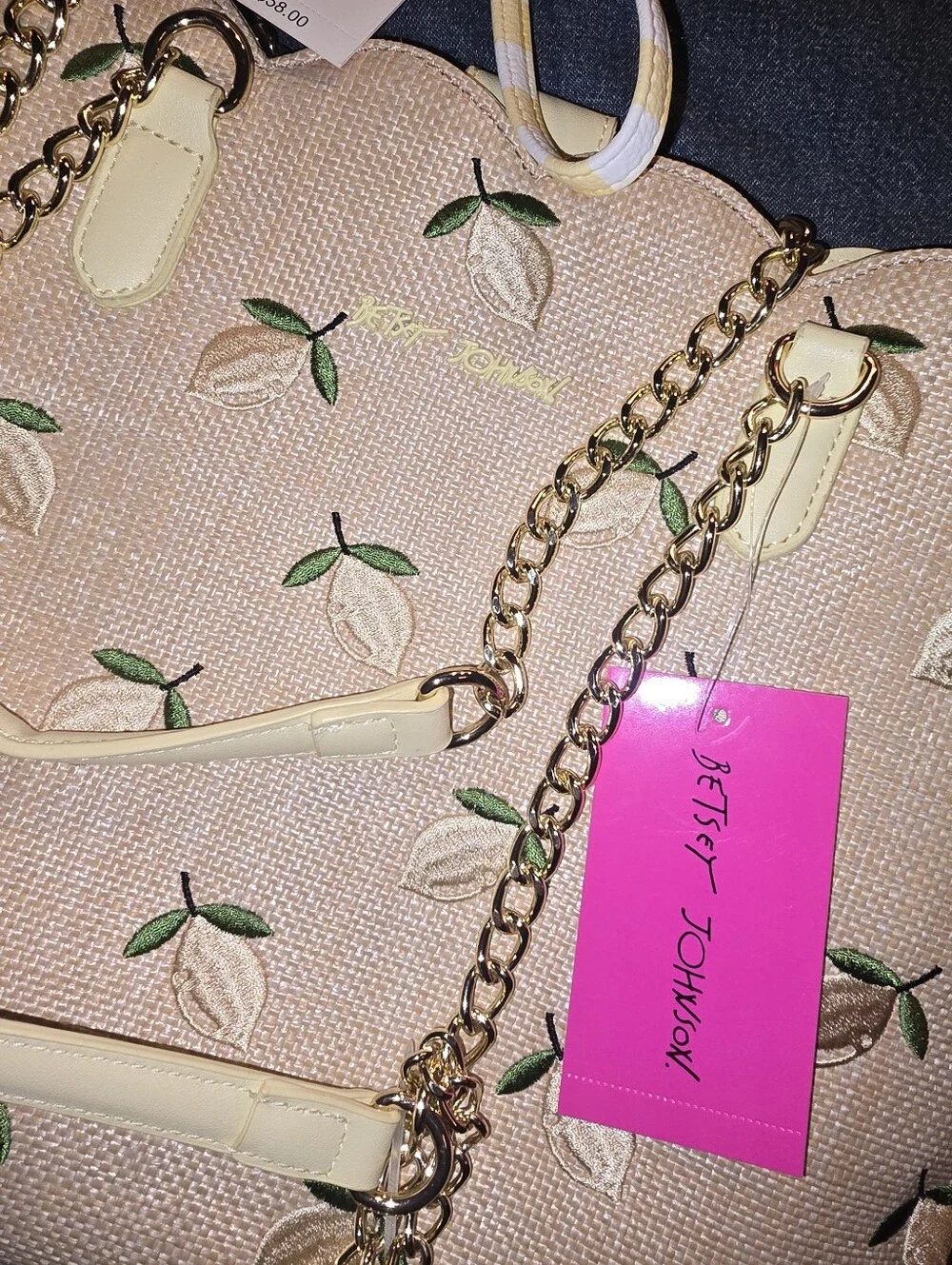 NWT Betsey Johnson Yellow Lemon Embroidered Tote with Matching Check Wallet